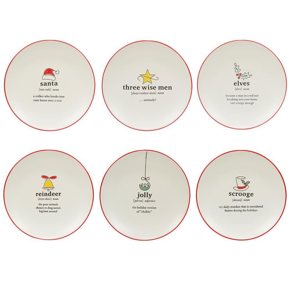 Christmas Fun Sayings Ceramic Dessert Plates Set, 8.25"