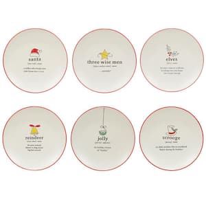 Christmas Fun Red Sayings Assorted Colors Dessert Plate (Set of 6)