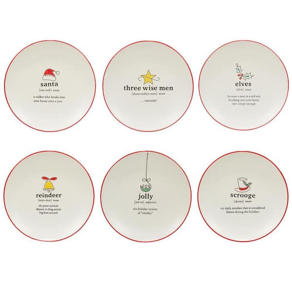 Certified International Christmas Fun Red Sayings Assorted Colors Dessert Plate (Set of 6)