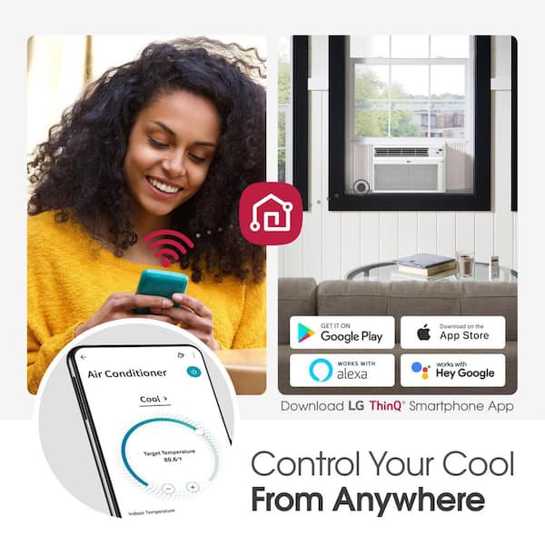 LG - 12,000 BTU 115V Window Air Conditioner Cools 550 sq. ft. with Wi-Fi, Remote, Dehumidifier and in White