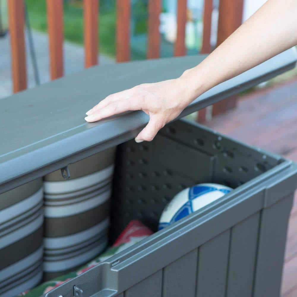 Brown Lockable High-Density Polyethylene Outdoor Deck Box Bench