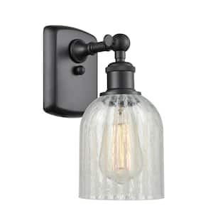 Caledonia 1-Light Matte Black Wall Sconce with Mouchette Glass Shade