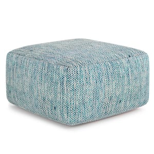 Nate Boho Square Pouf in Patterned Teal Melange Cotton