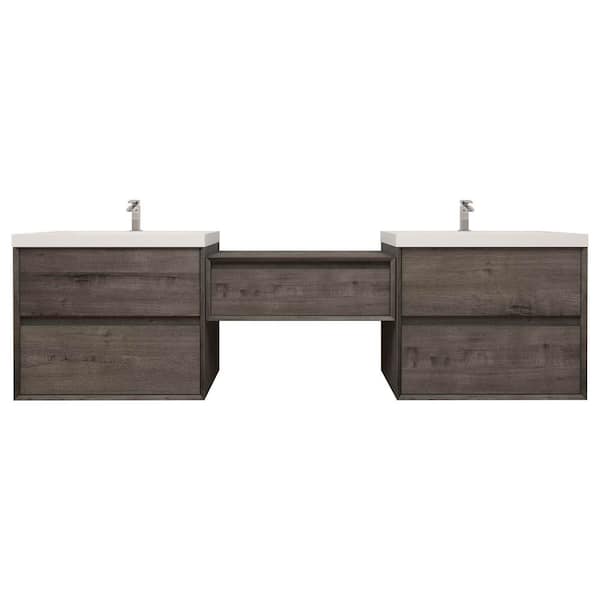 Kingdee 106 in. W x 20 in. D x 26 in. H Double Sink Middle Table Counter Bath Vanity in Smoke Oak with White Acrylic Top