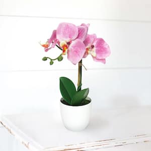 13 in. Pink Lavender Artificial Phalaenopsis Orchid Flower Arrangement in White Pot