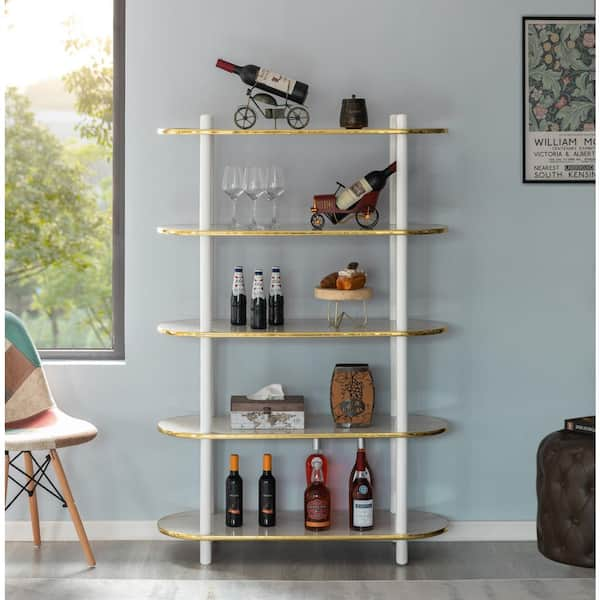 FABULAXE Industrial 67.5 in. Brown Wood and Metal 5-Shelf Etagere Bookcase  Open Storage Free Standing Bookshelf QI003995.L - The Home Depot