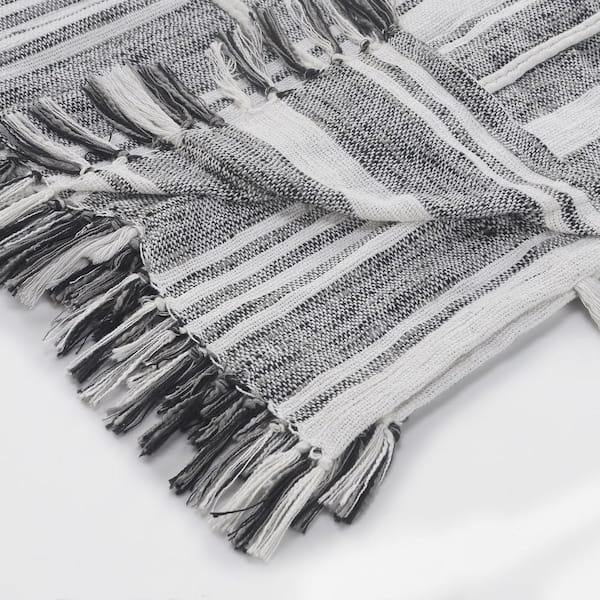 LR Home Gemma Textured Gray White Vertical Striped Cotton Throw