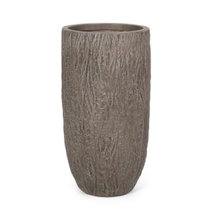 Rines 27 in. Tall Brown Wood Lightweight Concrete Outdoor Patio Planter