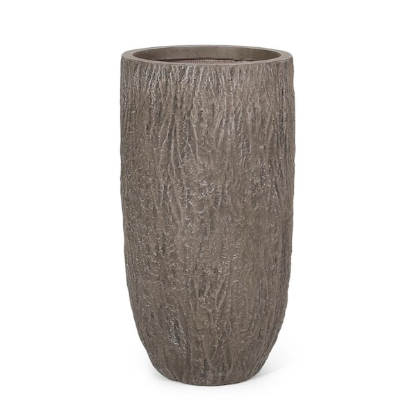 Noble House Rines 27 in. Tall Brown Wood Lightweight Concrete Outdoor Patio Planter