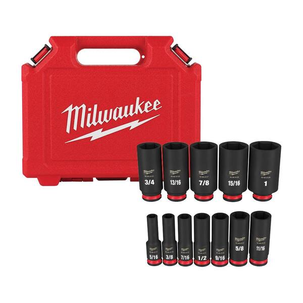 Milwaukee Tool 12PCSHOCKWAVE Impact Duty 3/8" Drive SAE Deep 6 Point Socket Set