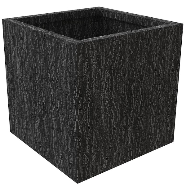 Leisuremod Verdura Modern Square Fiberstone and Clay Planter Weather Resistant with Drainage Holes in Dotted Black (22 in. Wide)