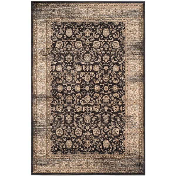 SAFAVIEH Vintage Black/Ivory 4 ft. x 6 ft. Floral Geometric Border Area Rug