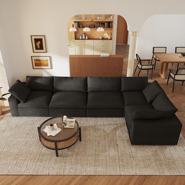 158 in. Modern U Shape Modular 6-Seat Microfiber Sectional Sofa Couch for Apartment, Black
