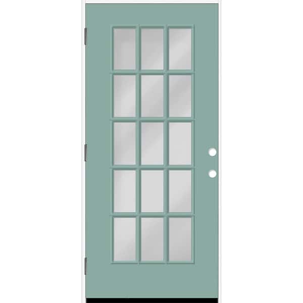 Steves & Sons Reliant 32 in. x 80 in. FullLite 15L SDL Clear Glass RHOS Quarry Finish Fiberglass Prehung Front Door w/4-9/16 Jamb