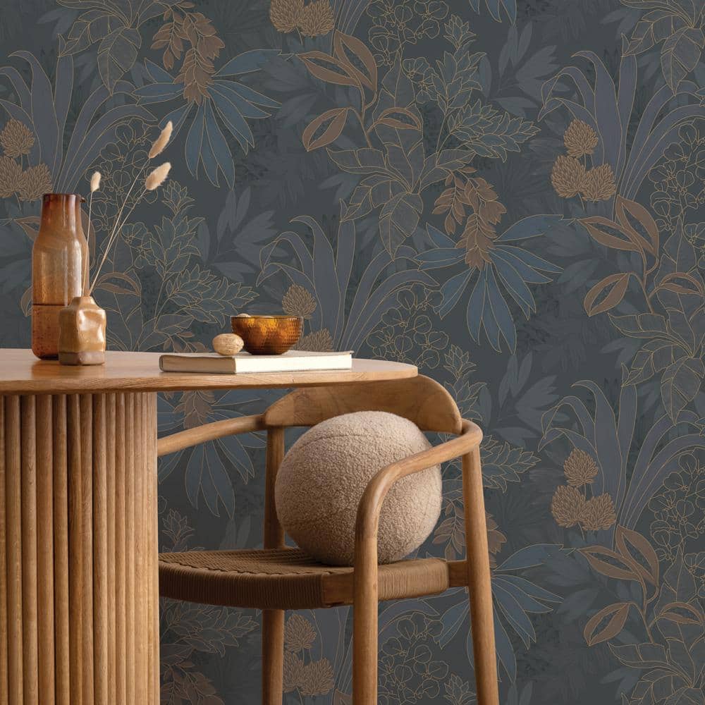 Twilight Floral Non-Pasted Grasscloth Wallpaper Roll