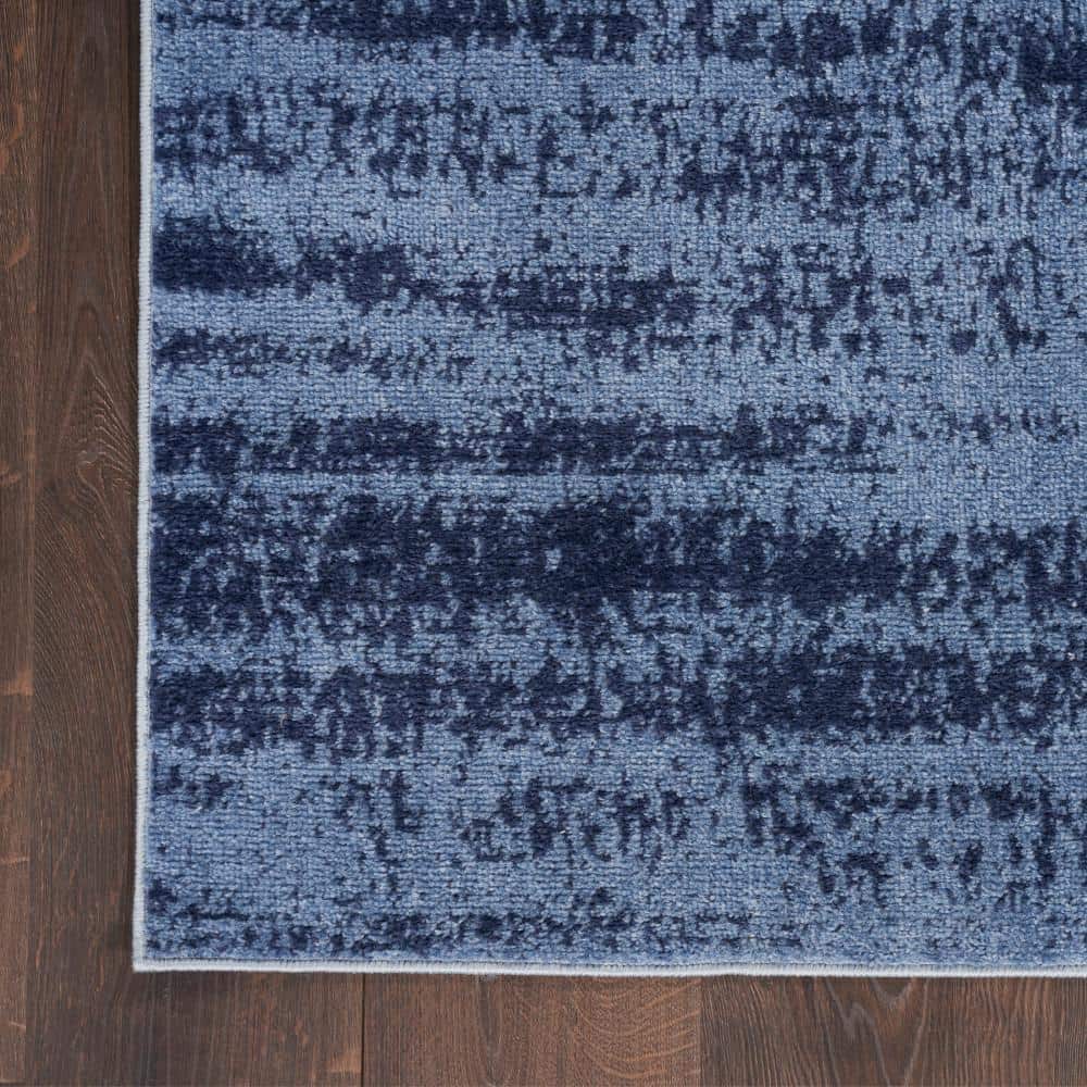 Denim Blue Abstract Synthetic Reversible Outdoor Rug 38"