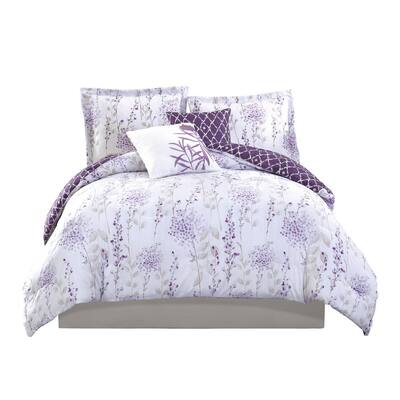 Fresh Meadow Purple 4-Piece Twin Microfiber Comforter Set