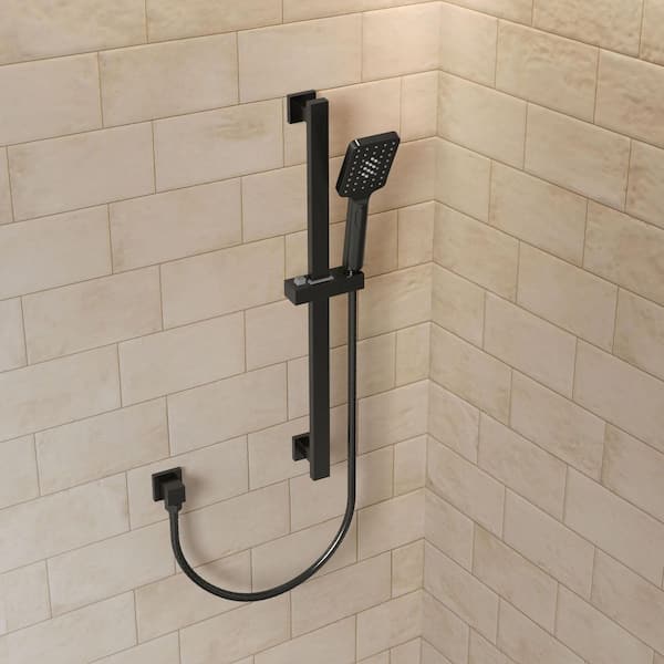 Minimalist 3-Spray Multifunction Wall Bar Shower Kit with Square Handheld Shower with Adjustable Bar in Matte Black