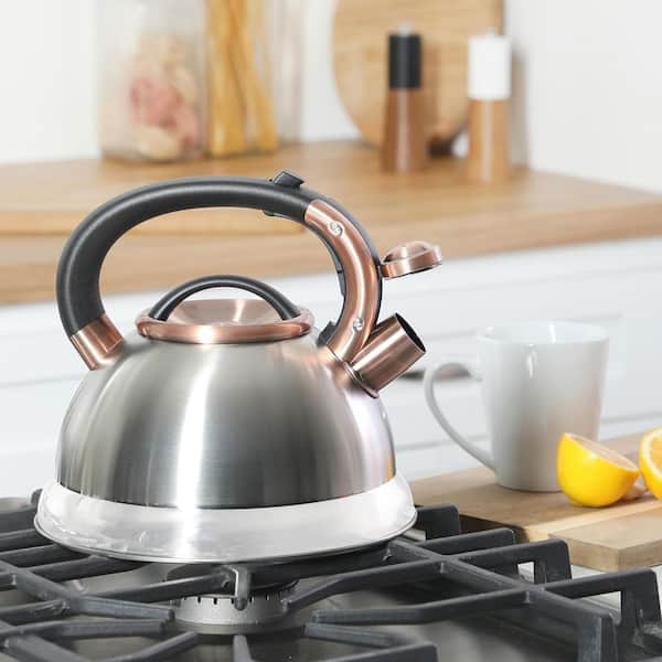 Flintshire 2.2-Quart 8.8-Cup Stainless Steel Whistling Tea Kettle W/ Nylon Handle in Silver