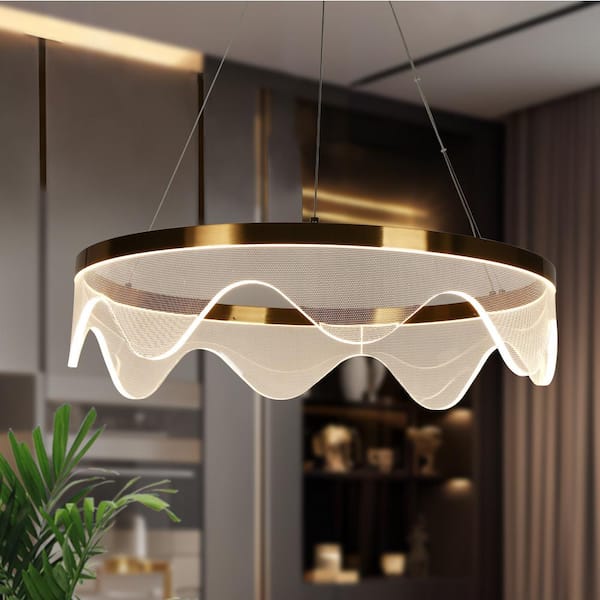 LNC Modern Plated Brass Circle Integrated LED Chandelier with Clear Acrylic Shade 24-Watt 1-Light Dining Hanging Pendant