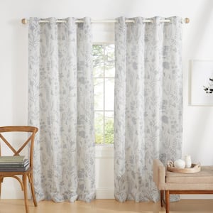 Silhouette Light Grey Floral Light Filtering Filtering Grommet Top Curtain, 54 in. W x 96 in. L (Set of 2)