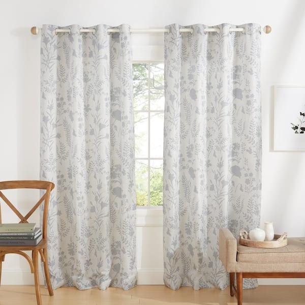 EXCLUSIVE HOME Silhouette Light Grey Floral Light Filtering Filtering Grommet Top Curtain, 54 in. W x 96 in. L (Set of 2)