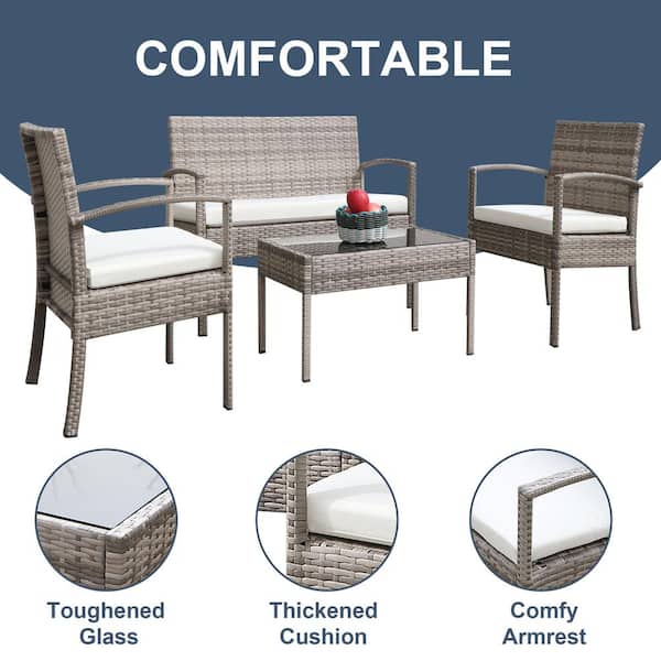 Siavonce 4 Pieces Outdoor Rattan Sofa Patio Furniture Set