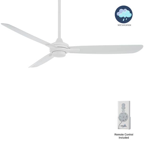 MINKA-AIRE Rudolph Wet 60-in. Indoor/Outdoor Flat White Standard Ceiling Fan with Remote Control for Bedroom or Living Room