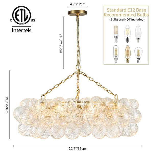 8-Light Brass Bubble Globe Swirled Glass Chandelier Modern Cluster Hanging Pendant Light Fixture for Living Room