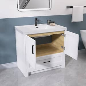 36 in. W x 22 in. D x 35 in. H Single Sink Bath Vanity Cabinet in White Freestanding Vanity with White Solid Surface Top