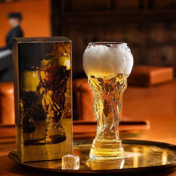 World Cup Soccer Trophy Beer Glass, 20.3 oz, Glass, Durable, Novelty Design, Pilsner Glass, Kitchen Drinking Cups