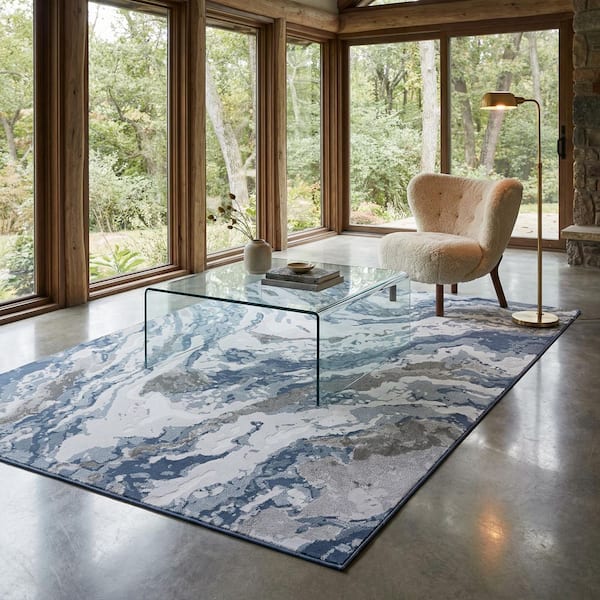 Serenity Abstract Marble Gray-Opal 8 ft. x 11 ft. High-Density Living Room / Bedroom Area Rug