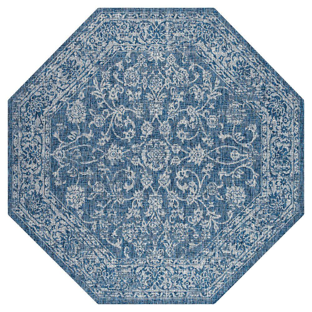 JONATHAN Y Tela Bohemian Textured Weave Floral Navy/Gray 8 ft. Octagon ...