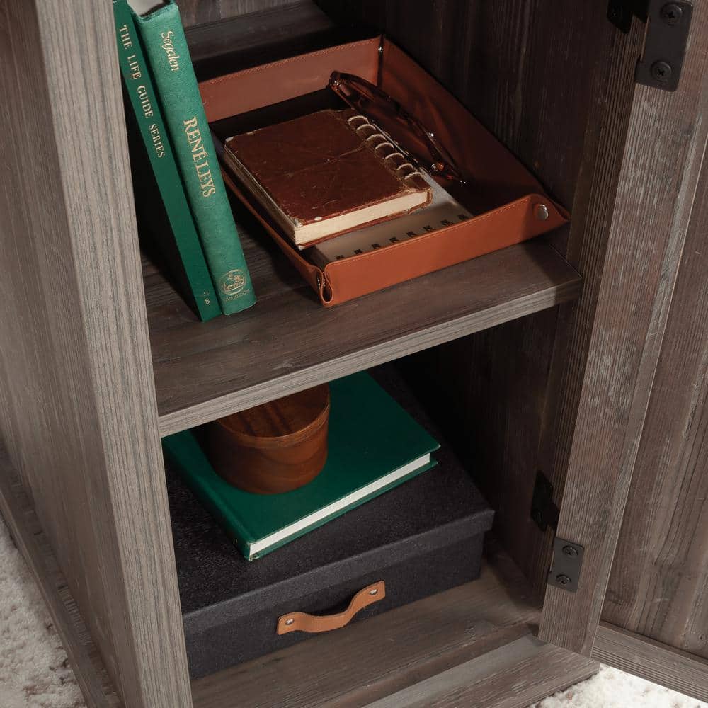 66" Brown Wood L-Shaped Desk with Drawers and Keyboard Tray