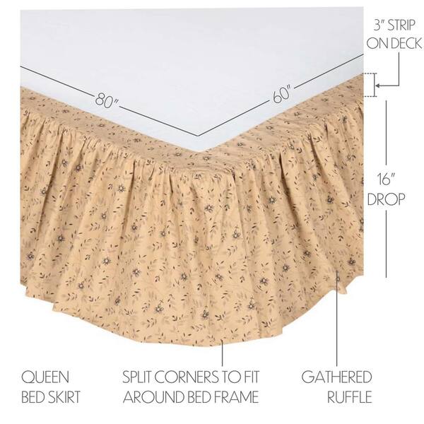 MAISIE Twin Bed Skirt Dust Ruffle Ditsy Floral Tan Ruffle Farmhouse Country VHC 