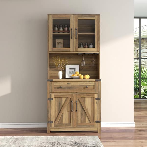 OKD 72 Tall Single Door Storage Pantry Cabinet Organizer with Adjustable  Shelves, Dark Rustic Oak