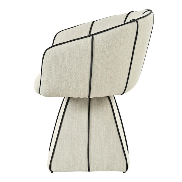 Morag Modern Beige and Black Stripe Fabric Upholstered Swivel Dining Chair, Set of 2