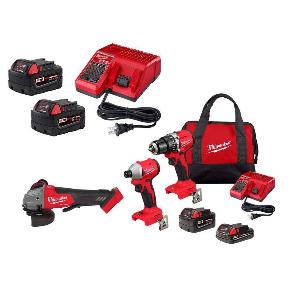 M18 18-Volt Lith-Ion Brushless Cordless Compact Hammer Drill/Impact Combo Kit (2-Tool) w/ (3) Batteries, Bag, & Grinder price history on PriceWatchPro