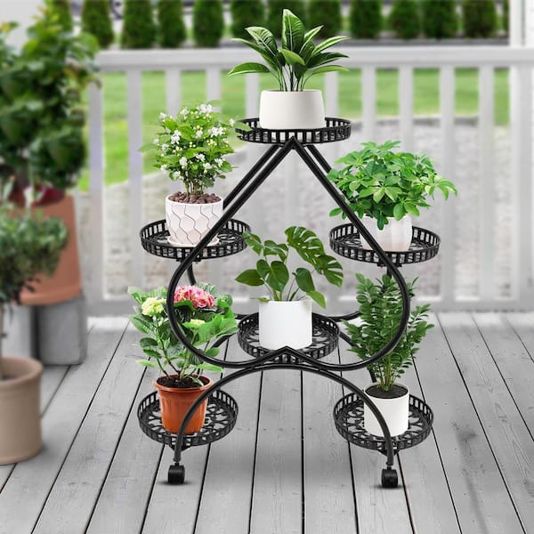 YIYIBYUS 31.49 in. Tall Indoor/Outdoor Black Metal Iron Plant