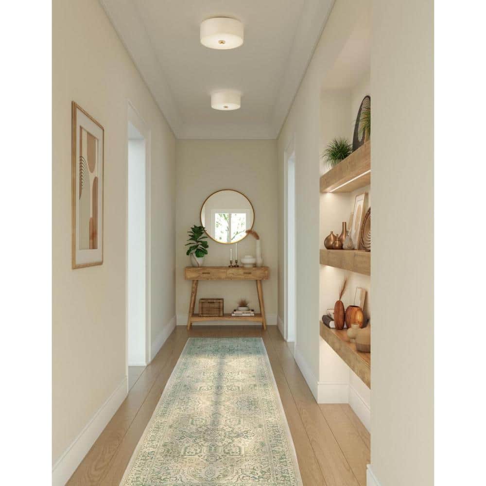 Satin Brass and White Drum Flush Mount Light