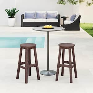 Laguna 29 in. HDPE Plastic All Weather Backless Round Seat Bar Height Outdoor Bar Stool in Dark Brown (Set of 2)