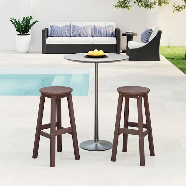 WESTIN OUTDOOR Laguna 29 in. HDPE Plastic All Weather Backless Round Seat Bar Height Outdoor Bar Stool in Dark Brown (Set of 2)
