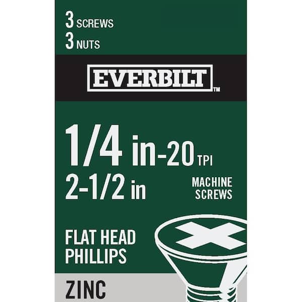Everbilt 1/4 in.-20 x 2-1/2 in. Phillips Flat Head Zinc Plated Machine Screw (3-Pack)