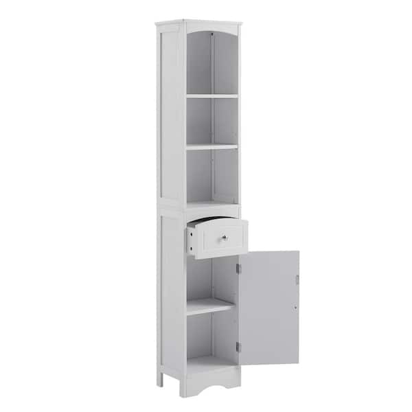 Unbranded 13.4 in. W x 9.1 in. D x 66.9 in. H White Freestanding MDF Linen Cabinet with Drawer, Adjustable Shelf in White