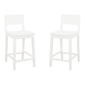 Parker 35.75 in. H White Low Back Wood Counter Stool with Wood Seat (Set of 2)