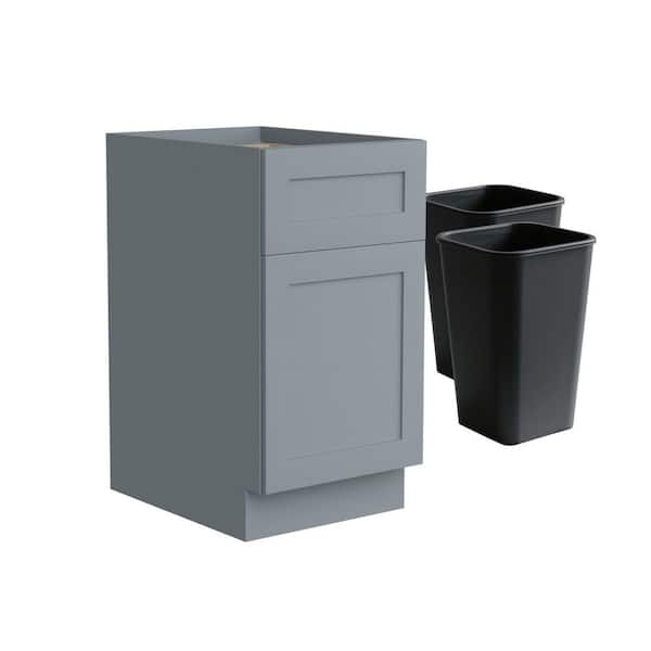 18 in. W x 24 in. D x 34.5 in. H Ready to Assemble Plywood Kitchen Sink Base Cabinet in Gray with 2 Pull Out Trash Can