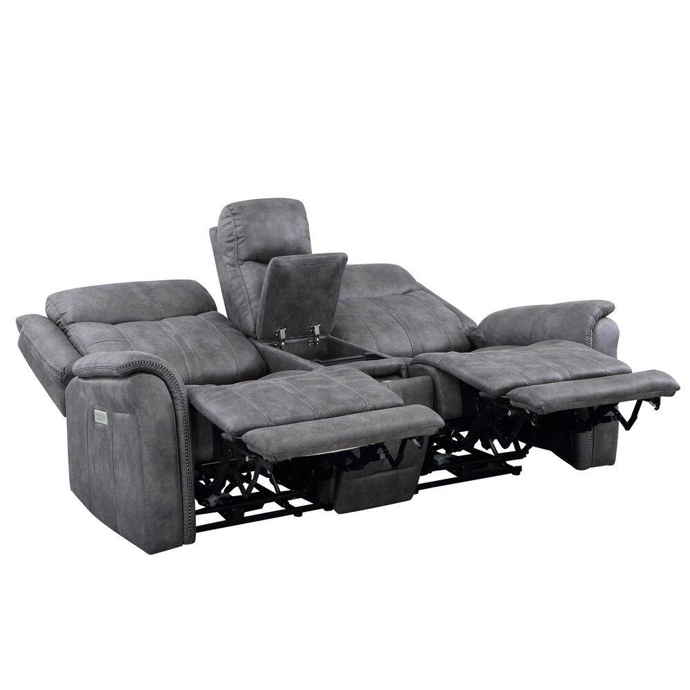 Gray Faux Suede Power Reclining Loveseat with Storage