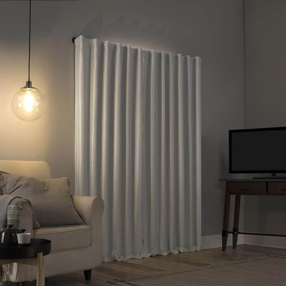 Pearl White Faux Silk Blackout Curtain Panel with Back Tab