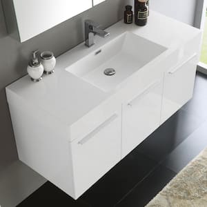 Vista 48 in. Vanity in White with Acrylic Vanity Top in White with White Basin and Mirrored Medicine Cabinet