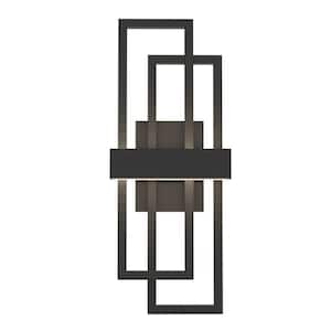 Montpelier 20.08 in. Black Unique Geometric Design Waterproof Integrated LED Outdoor Hardwired Lantern Sconce Fixture